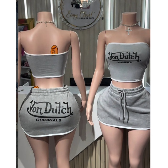 Letters Printed Tube Top Slim Fitted Skirt Set