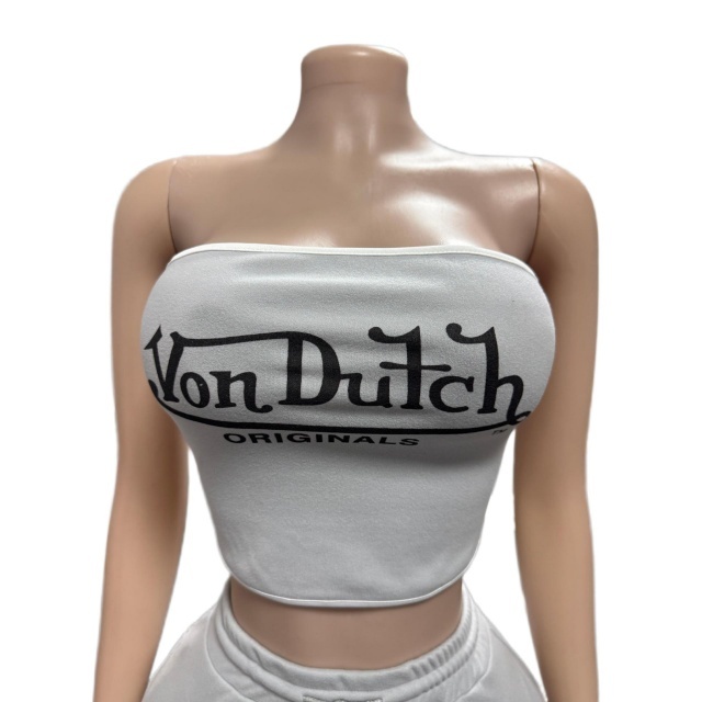 Letters Printed Tube Top Slim Fitted Skirt Set