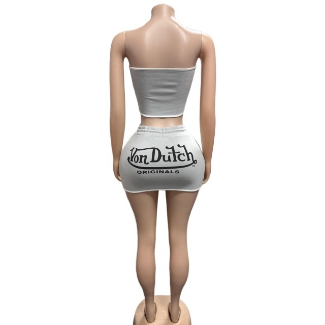 Letters Printed Tube Top Slim Fitted Skirt Set