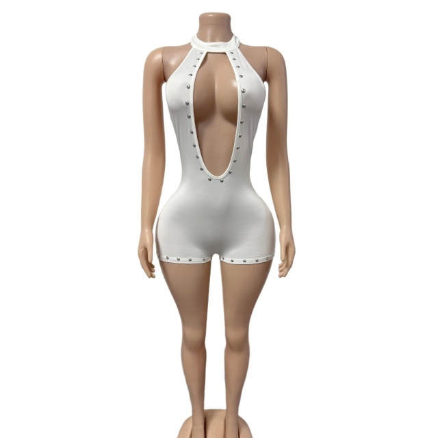 Riveted Hollow Out Slim Fitted Romper