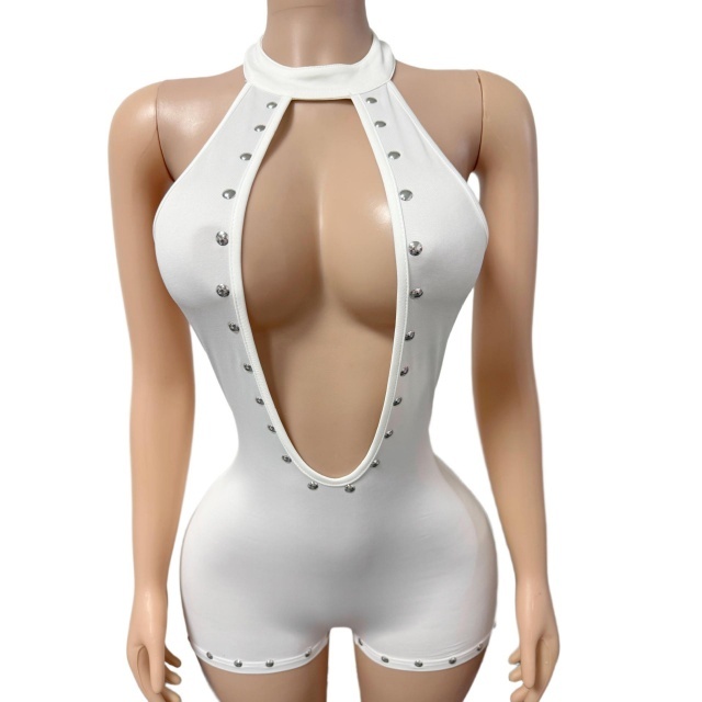 Riveted Hollow Out Slim Fitted Romper