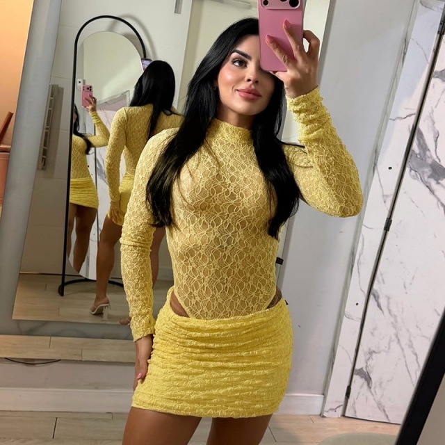 See Through Lace Teddies Top Mini Skirt Set