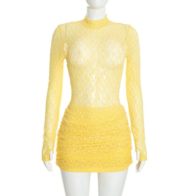 See Through Lace Teddies Top Mini Skirt Set