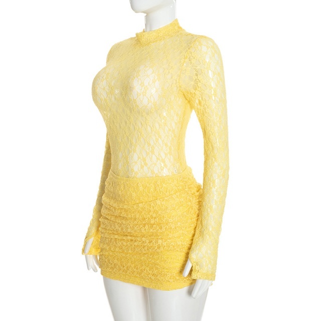 See Through Lace Teddies Top Mini Skirt Set