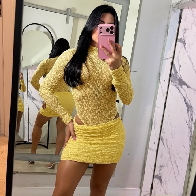 See Through Lace Teddies Top Mini Skirt Set