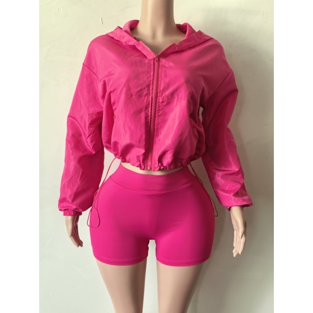 Solid Color Jogger Style Two Pieces Short Set