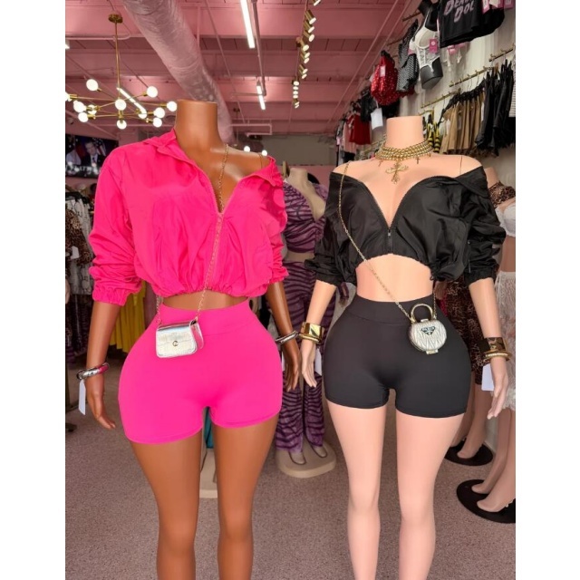 Solid Color Jogger Style Two Pieces Short Set