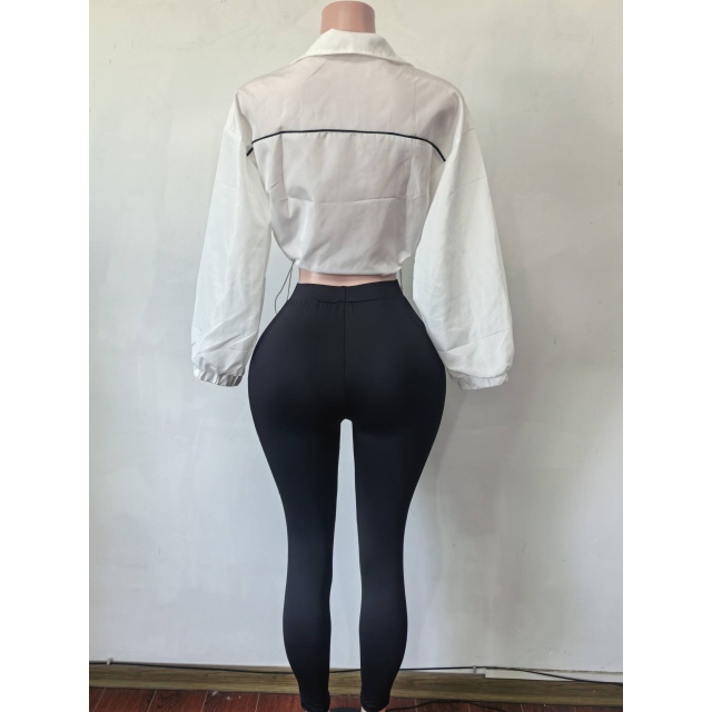 Zipped-up Short Jacket Top Fitted Pant Set
