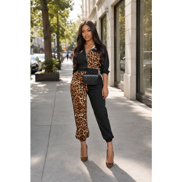 Leopard Colorblock Jogger Pant Set