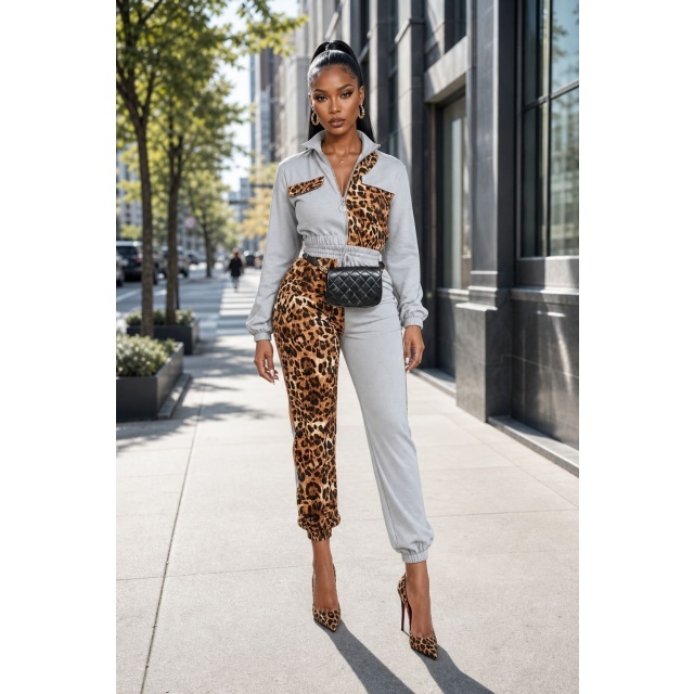 Leopard Colorblock Jogger Pant Set