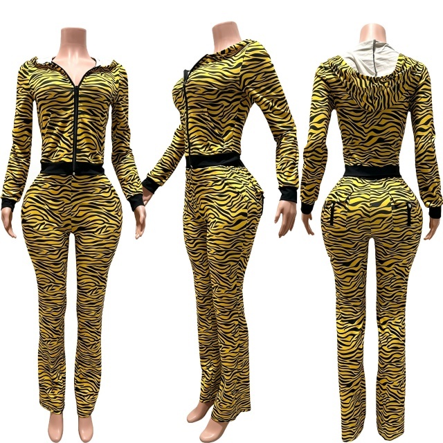 Printed Fashion Hooded Top Casual Pant Set