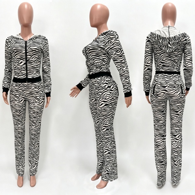 Printed Fashion Hooded Top Casual Pant Set