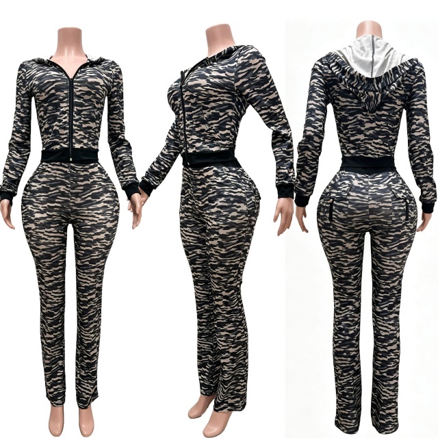 Printed Fashion Hooded Top Casual Pant Set