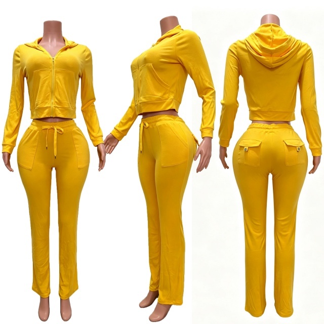 Solid Color Thermal Fleece Pocketed Pant Set
