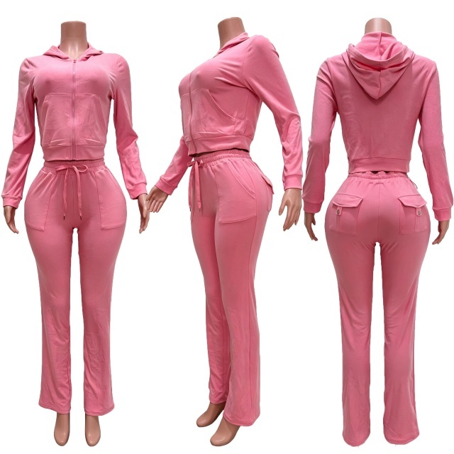 Solid Color Thermal Fleece Pocketed Pant Set