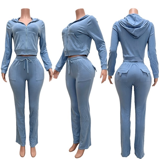 Solid Color Thermal Fleece Pocketed Pant Set