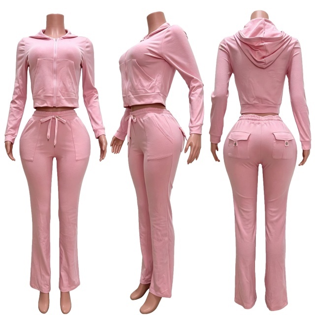 Solid Color Thermal Fleece Pocketed Pant Set