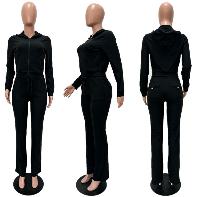 Solid Color Thermal Fleece Pocketed Pant Set
