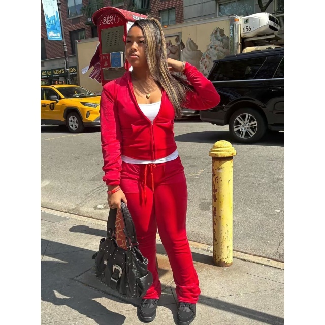 Solid Color Thermal Fleece Pocketed Pant Set
