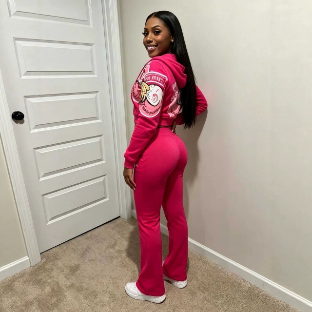 Chic Printed Hooded Jacket Top Flare Pant Set