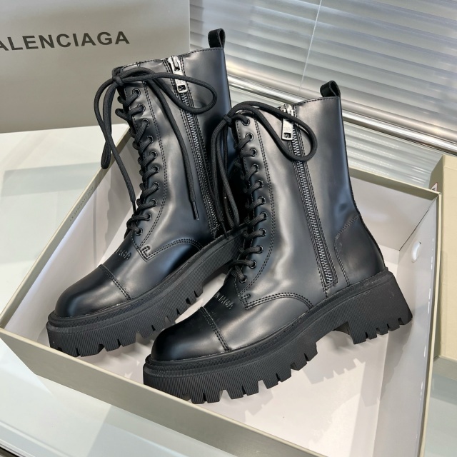Leather Fashion Lace-Up Ankle Boots