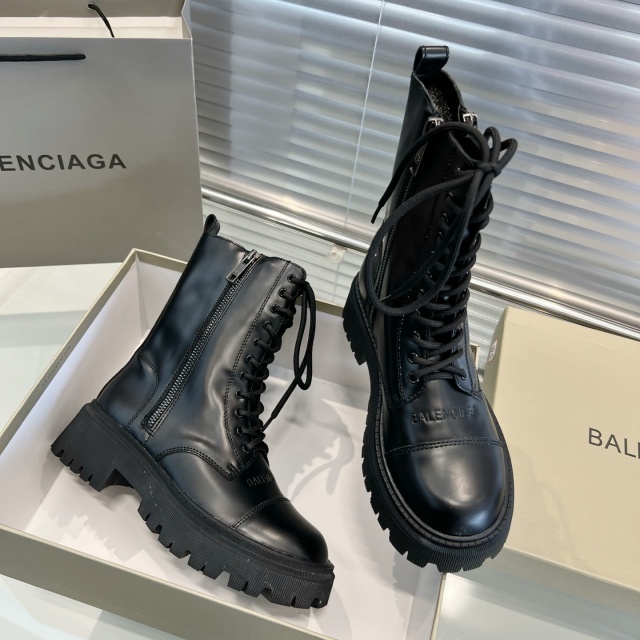 Leather Fashion Lace-Up Ankle Boots
