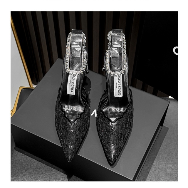 Pointed Toe Crystal High Heeled Sandals