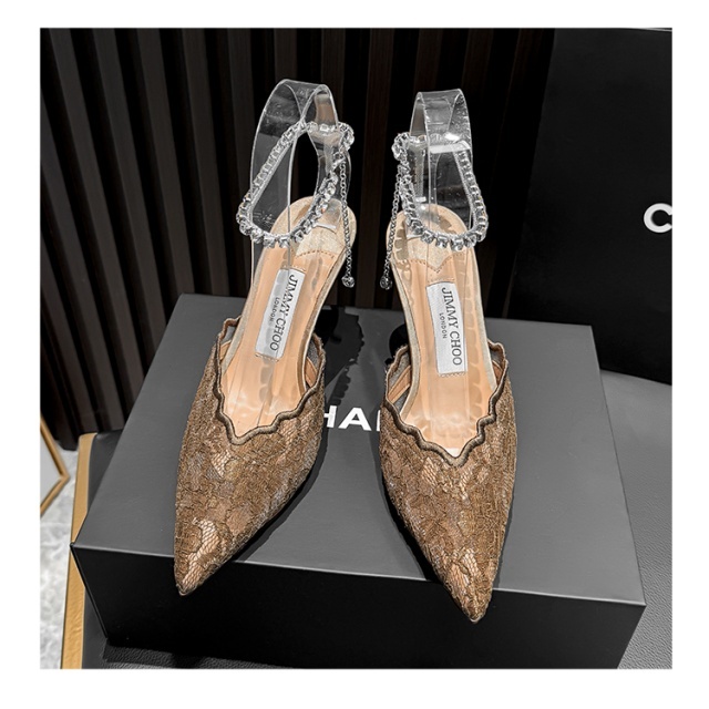 Pointed Toe Crystal High Heeled Sandals
