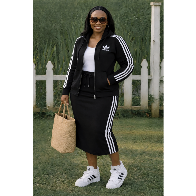 Striped Hooded Jacket Top Midi Skirt Set