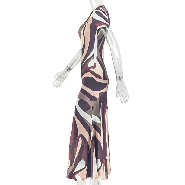 Chic Printed Short Sleeve Maxi Dress