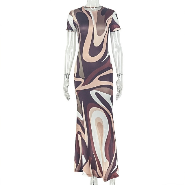 Chic Printed Short Sleeve Maxi Dress