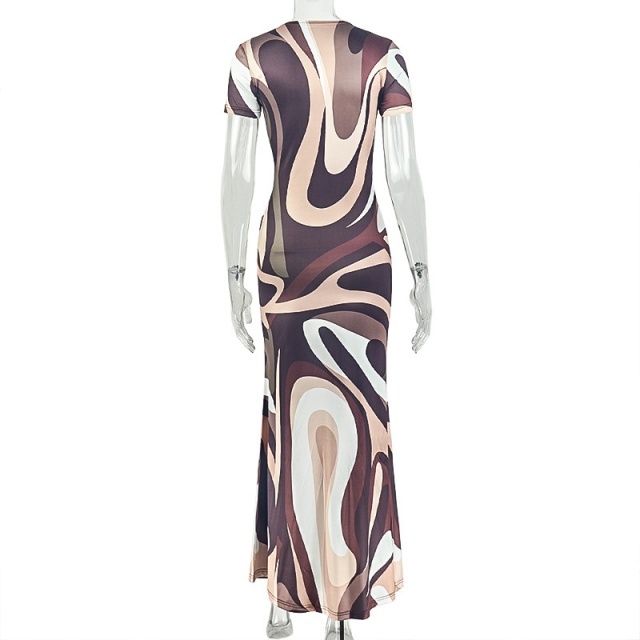 Chic Printed Short Sleeve Maxi Dress