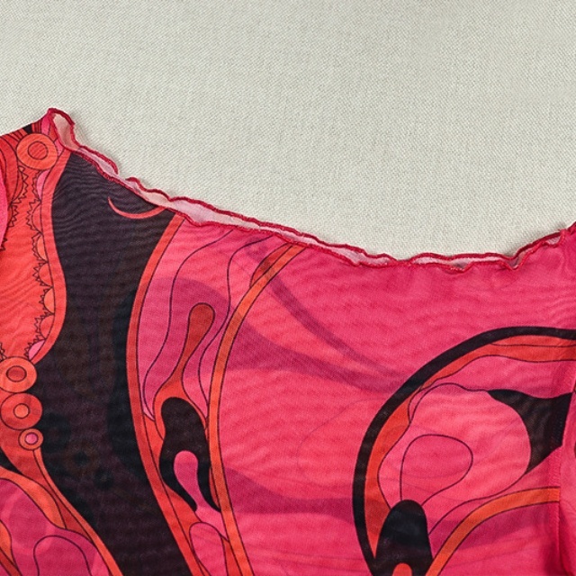 Contrast Color Printed Sheer Mesh Maxi Dress