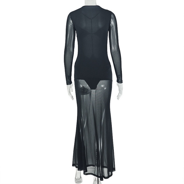 Cut-out Design Sheer Mesh Maxi Dress