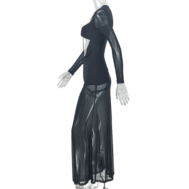 Cut-out Design Sheer Mesh Maxi Dress
