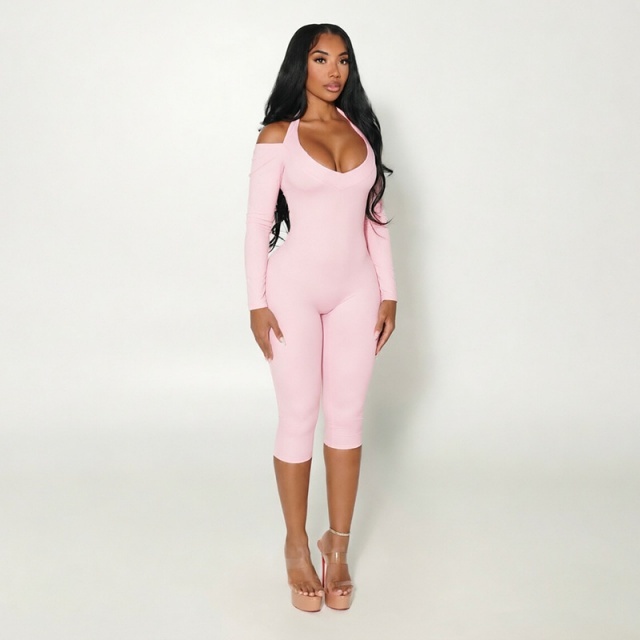 Halter Neck Backless Slim Cropped Jumpsuit