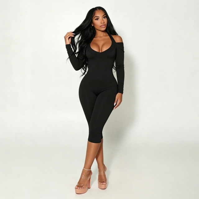 Halter Neck Backless Slim Cropped Jumpsuit