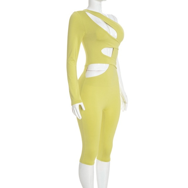 Single-sleeve Cut Out Slim Fitted Midi Jumpsuit