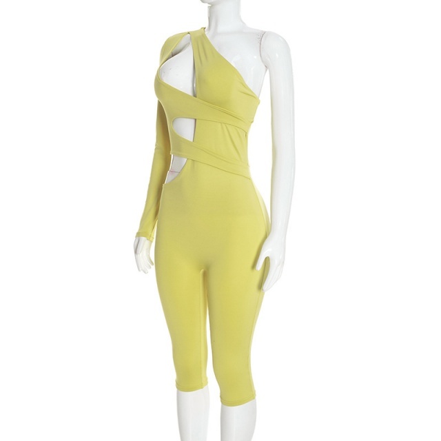 Single-sleeve Cut Out Slim Fitted Midi Jumpsuit