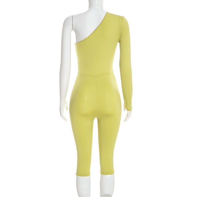 Single-sleeve Cut Out Slim Fitted Midi Jumpsuit