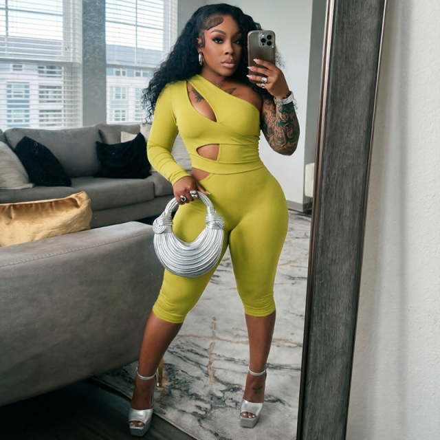 Single-sleeve Cut Out Slim Fitted Midi Jumpsuit