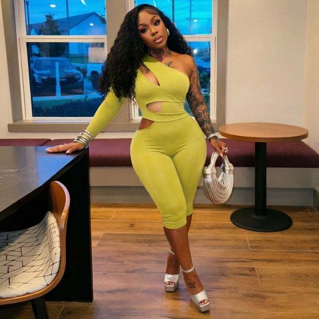 Single-sleeve Cut Out Slim Fitted Midi Jumpsuit