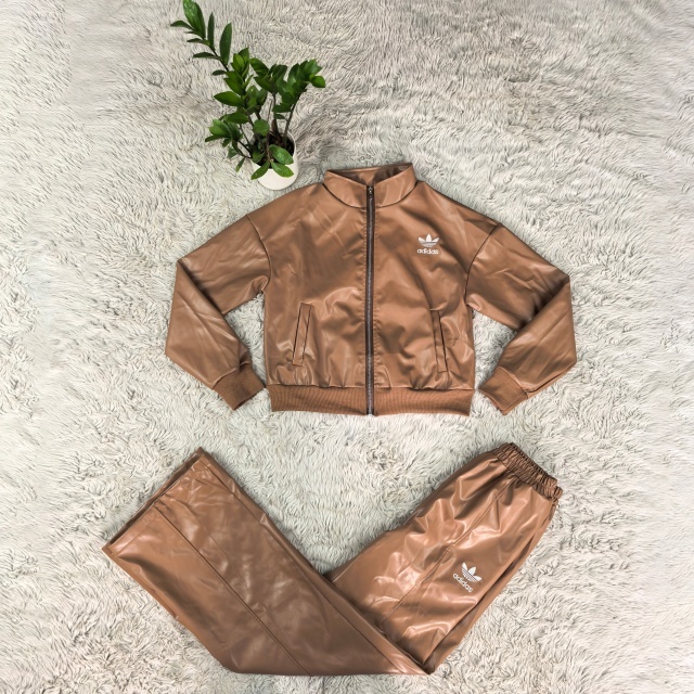 Fashion Leather Zipper Jacket Top Casual Pants Set