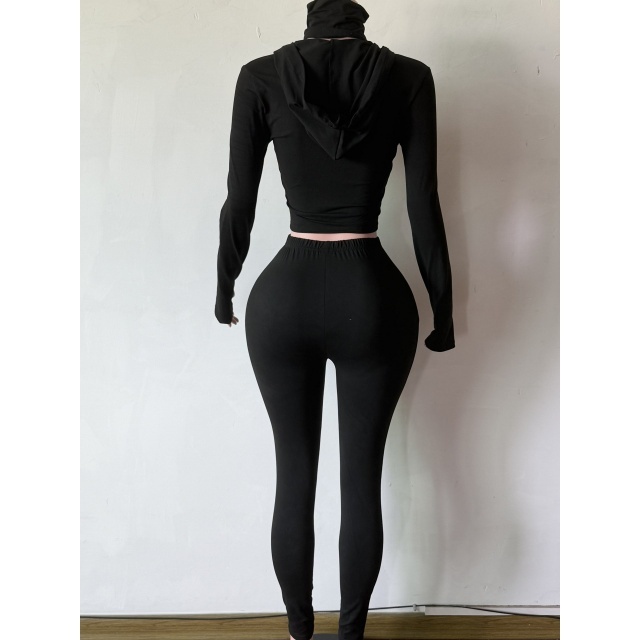 Movable Highneck Zip-up Top Fitted Pant Set