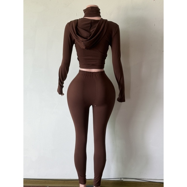 Movable Highneck Zip-up Top Fitted Pant Set