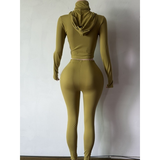 Movable Highneck Zip-up Top Fitted Pant Set