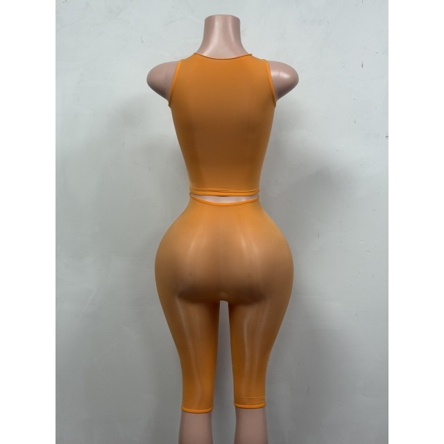 Sheer Mesh Tank Top Slim Fitted Lingerie Midi Pant Set
