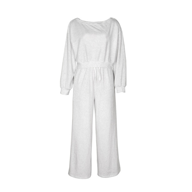 Solid Color Casual Style Wide Legs Pant Set