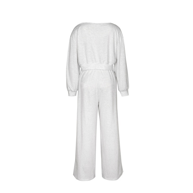 Solid Color Casual Style Wide Legs Pant Set