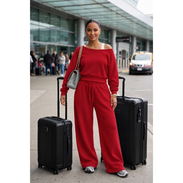 Solid Color Casual Style Wide Legs Pant Set